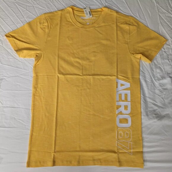 Aeropostale Vertical Aero87 Stretch Graphic Tee - Medium - Yellow and Gray - Picture 4 of 5